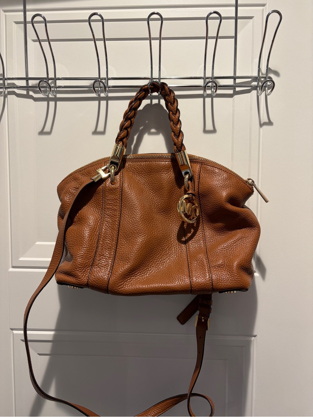 Fake Michael Kors Cognac Leather Braided-Handle Shoulder Bag